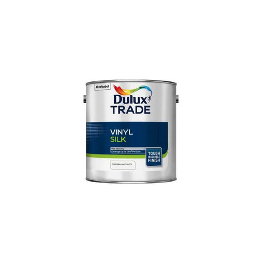 Dulux Trade vinyl silk paint can on a white background