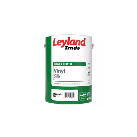 Leyland Trade vinyl silk paint can on a white background