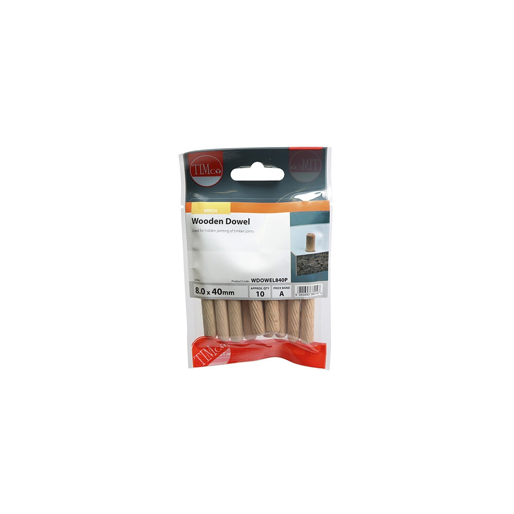 Wooden Dowels 8.0 x 40