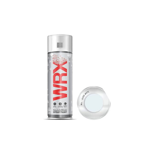 WRX spray paint can with a sample of white paint on a white background
