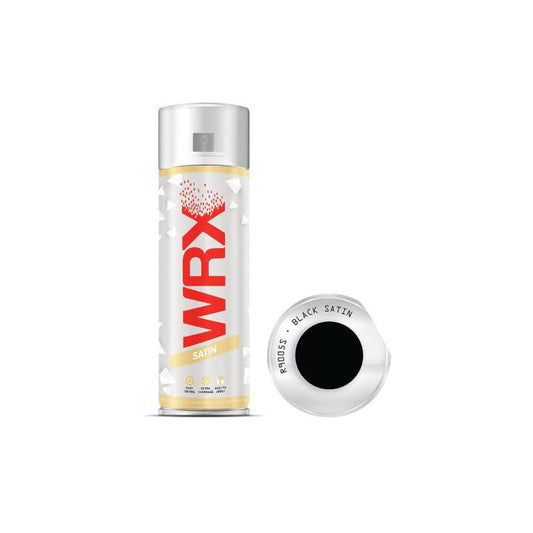 WRX spray can with black satin color swatch on a white background