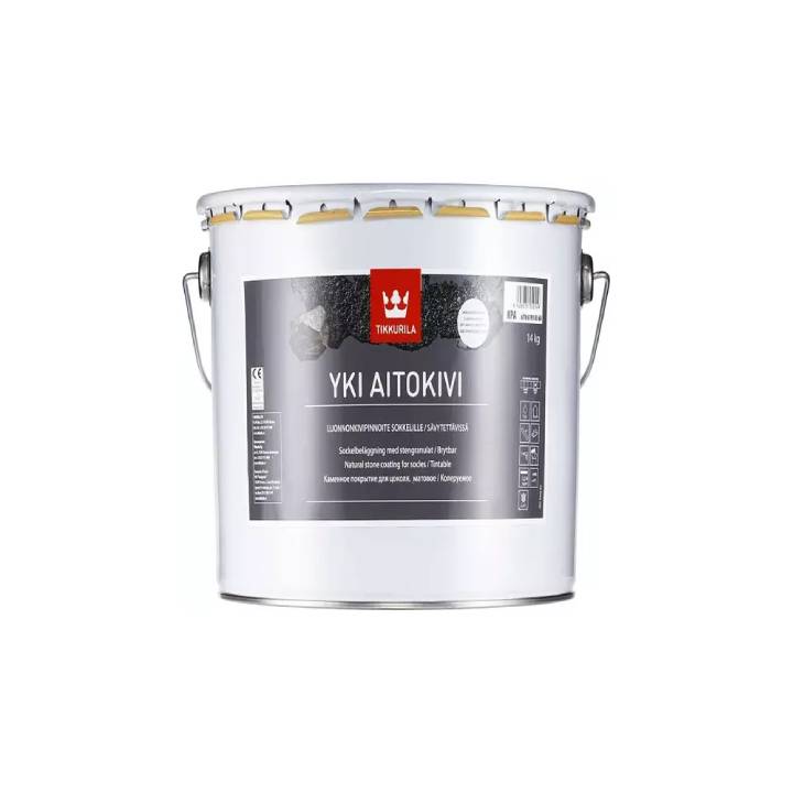 White paint bucket with a label on a white background