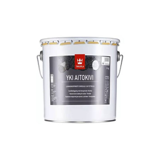 White paint bucket with a label on a white background