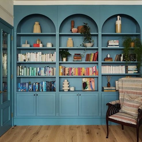 Bookshelves Room painted with Farrow & Ball Stone Blue