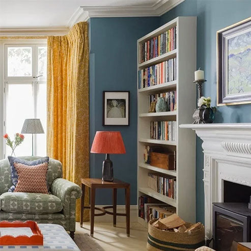 Living room walls painted with Farrow & Ball Stone Blue