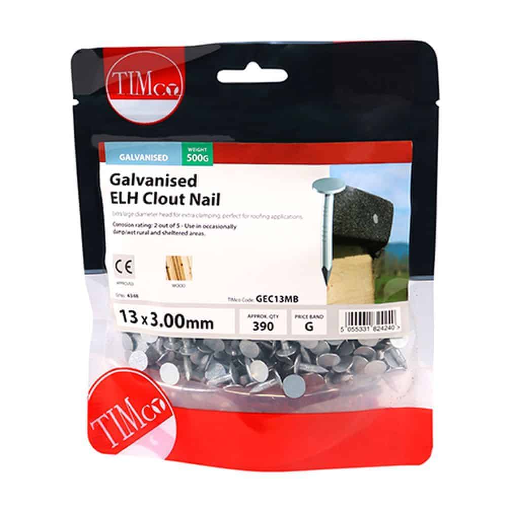 Extra Large Head Clout Nails - Galvanised (13 x 3.00mm)