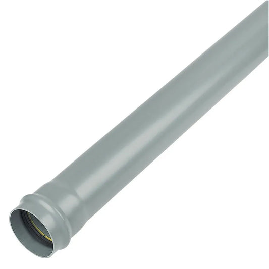 110mm Soil Push Fit Single Socket Pipe 3m Grey