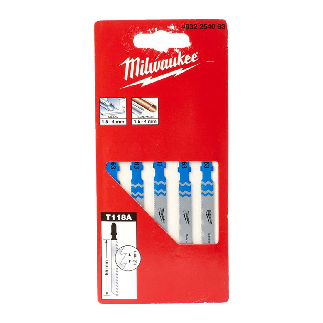 Milwaukee Jig Saw T118A Blade 55x1,2mm Pack Of 5