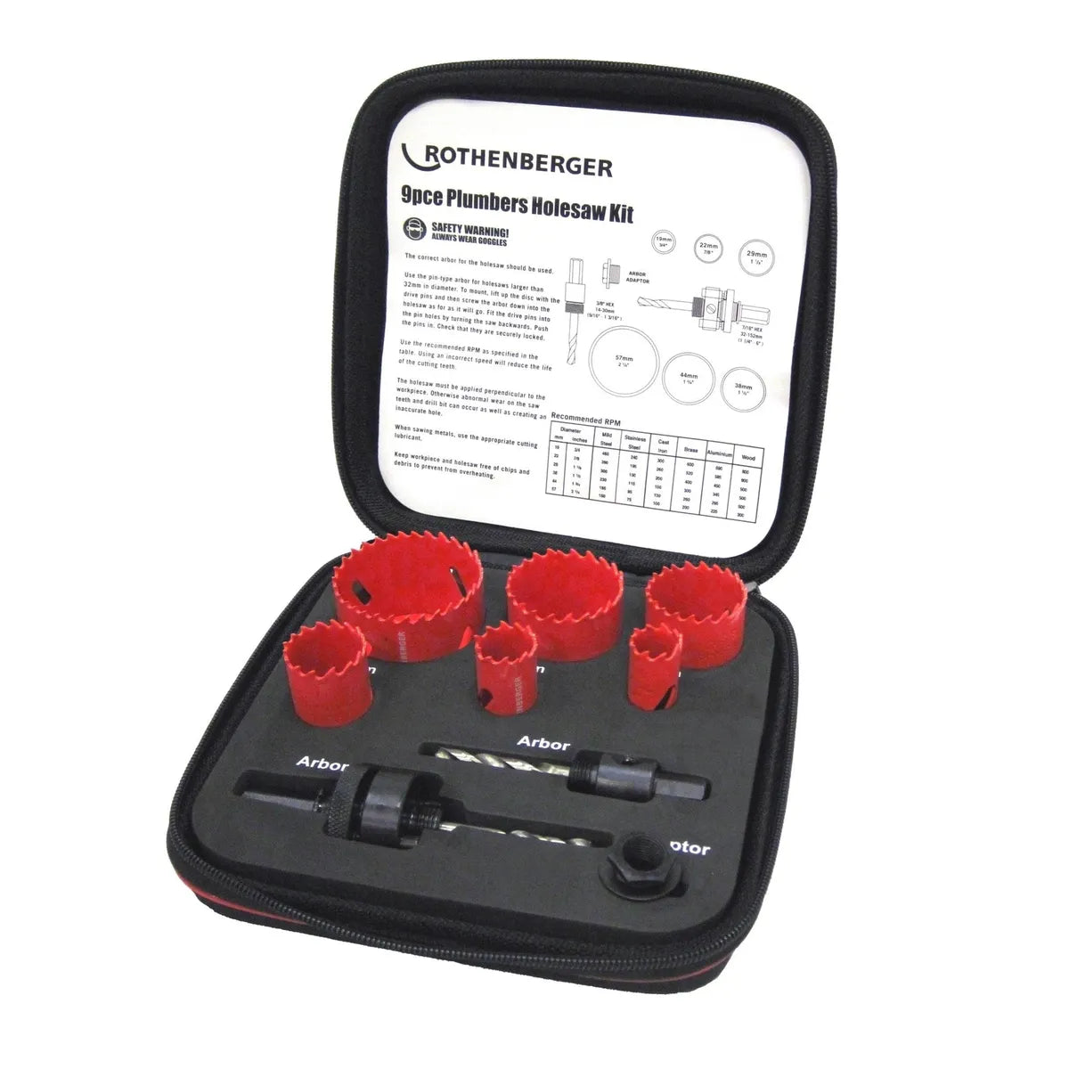 PLUMBERS HOLE SAW KIT 19-22-29-38-44-57MM