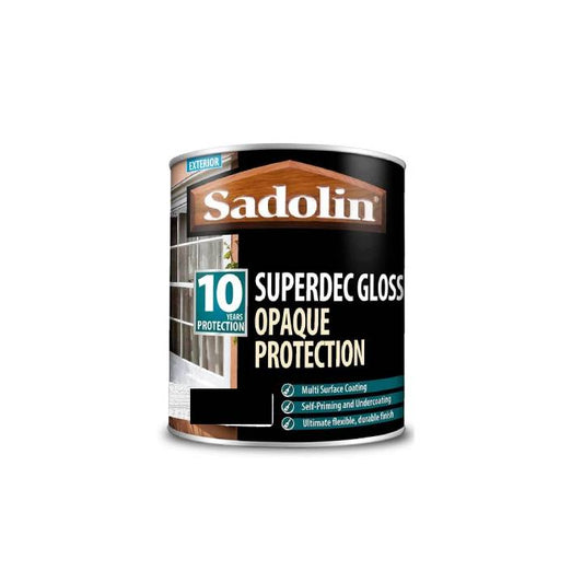 Sadolin Superdec Gloss Opaque Protection paint can on a white background