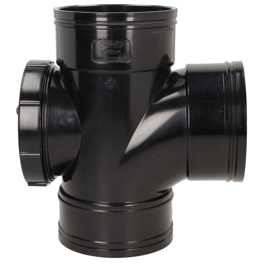 Solvent 90° Tee Triple Socket 110mm - Black