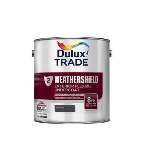 Dulux Trade Weathershield exterior flexible undercoat can on a white background