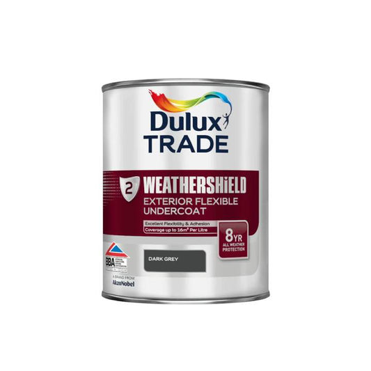 Dulux Trade Weathershield exterior flexible undercoat can on a white background