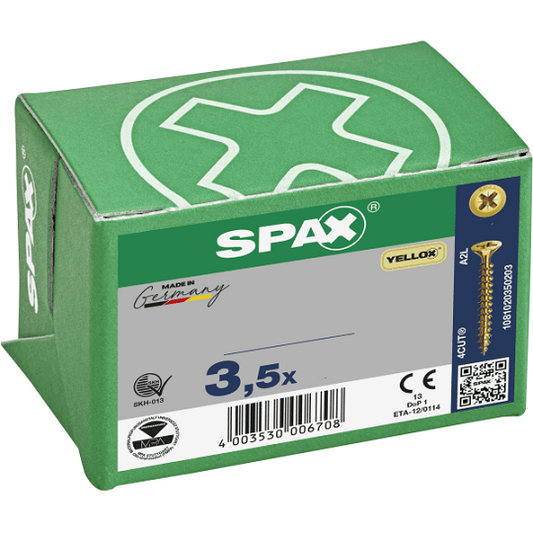 SPAX POZI FLAT CSK YELLOX COATED 3.5 X 40MM   PZ2