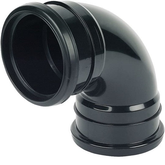 Soil Push Fit 110mm Double Socket 90° Bend Black