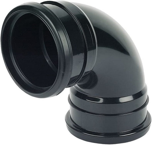 Soil Push Fit 110mm Double Socket 90° Bend Black