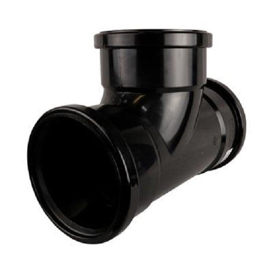 Soil Push Fit 110mm Triple Socket 90° Tee Black