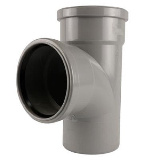 Push Fit 90° Tee Double Socket 110mm - Grey