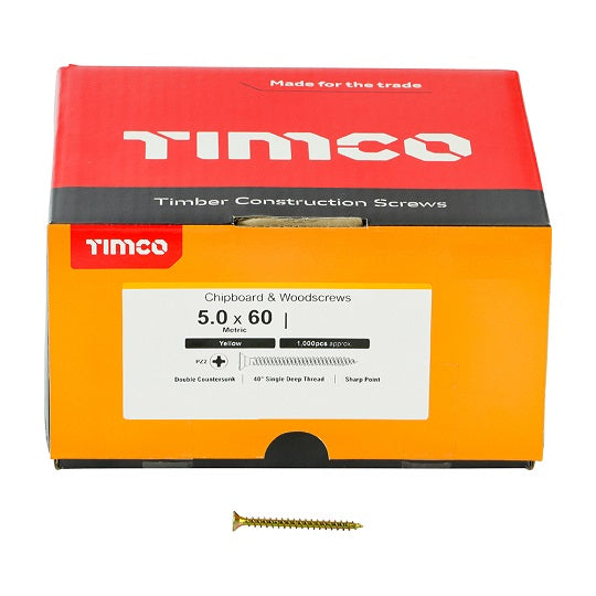 Timco 5.0 x 60 Chipboard & Woodscrews 1000pcs