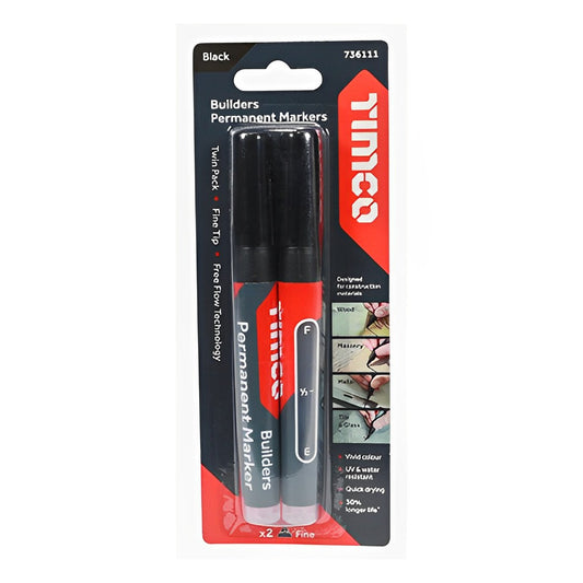 Builders Permanent Markers - Fine Tip - Black