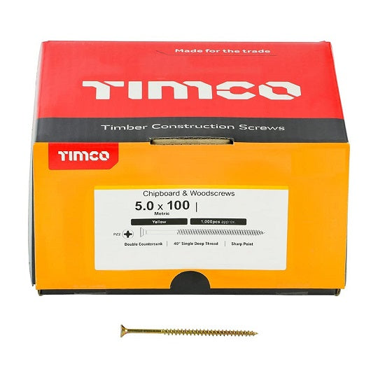 Timco 5.0 x 100 Chipboard & Woodscrews 1000pcs
