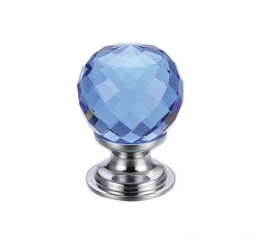 Glass ball knob 30m facetted blue