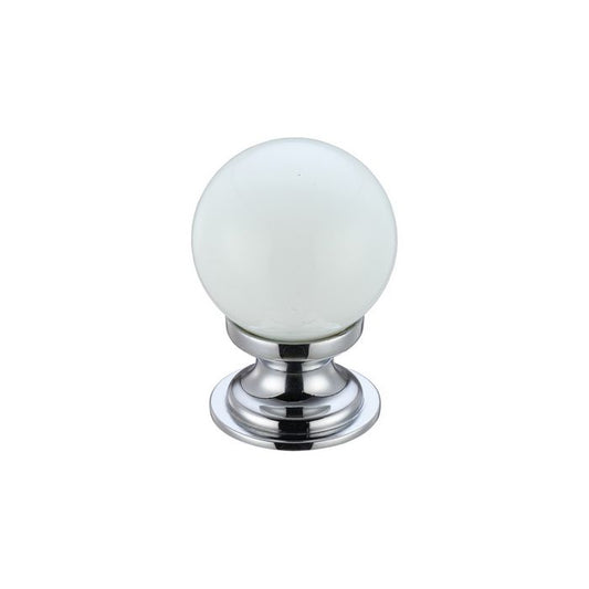 Glass ball knob 25mm plain white