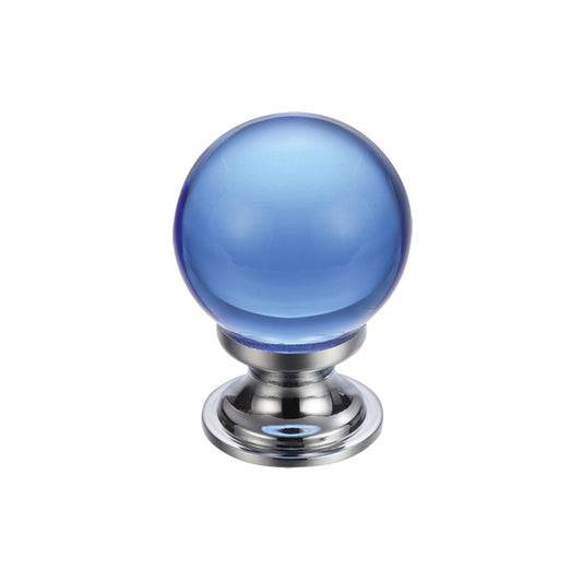 Glass ball knob 25mm plain blue
